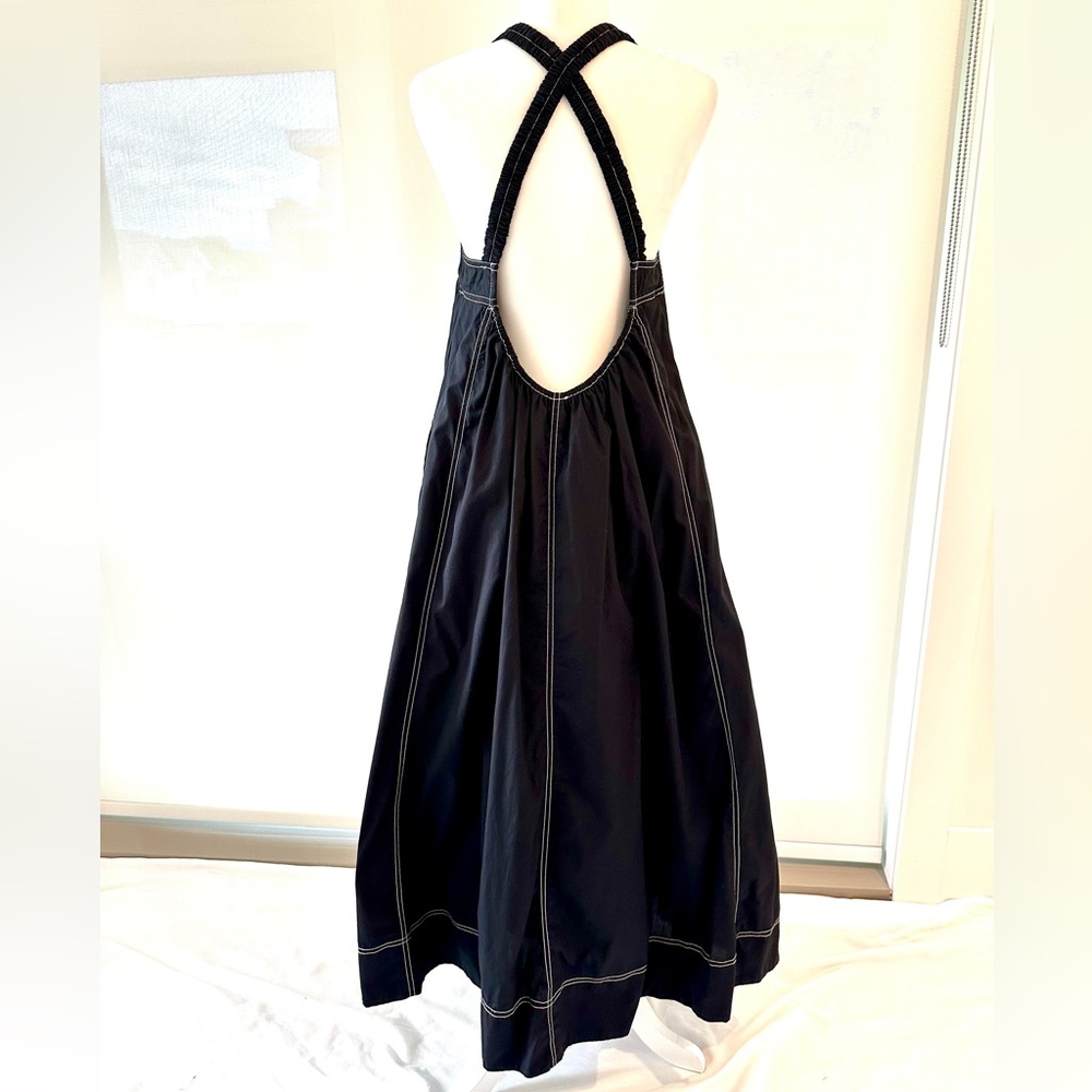 Free People Black Maxi Dress with White Stitching & Open Back - Picture 3 of 10